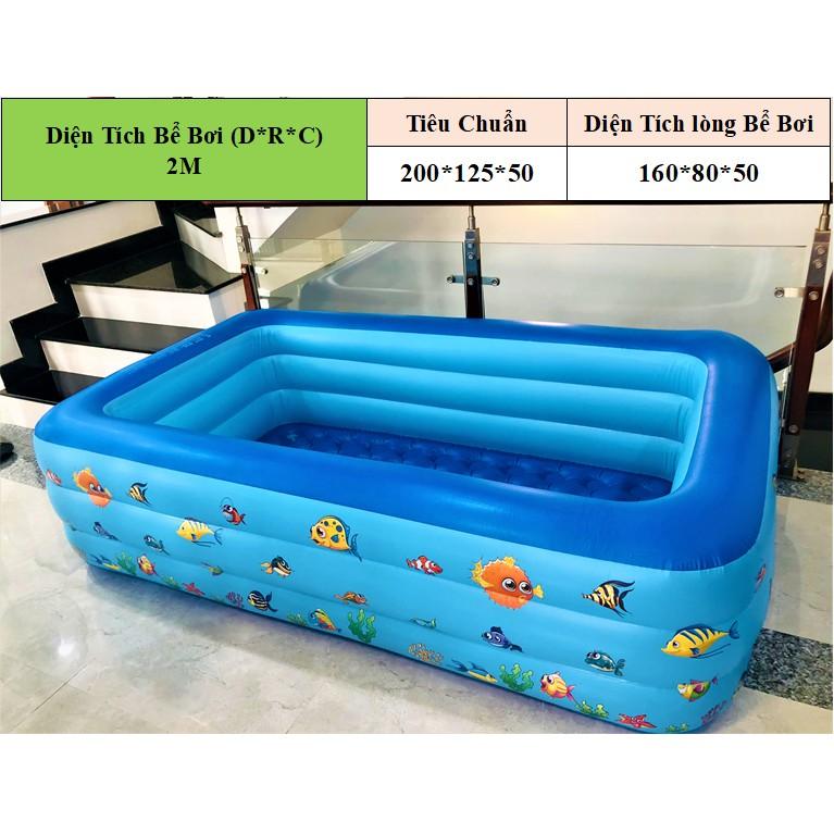 BỂ BƠI PHAO CHO BÉ 1M2 1M3 1M5 2M1 3 Tầng Có Đáy Chống Trượt màu xanh màu hồng )