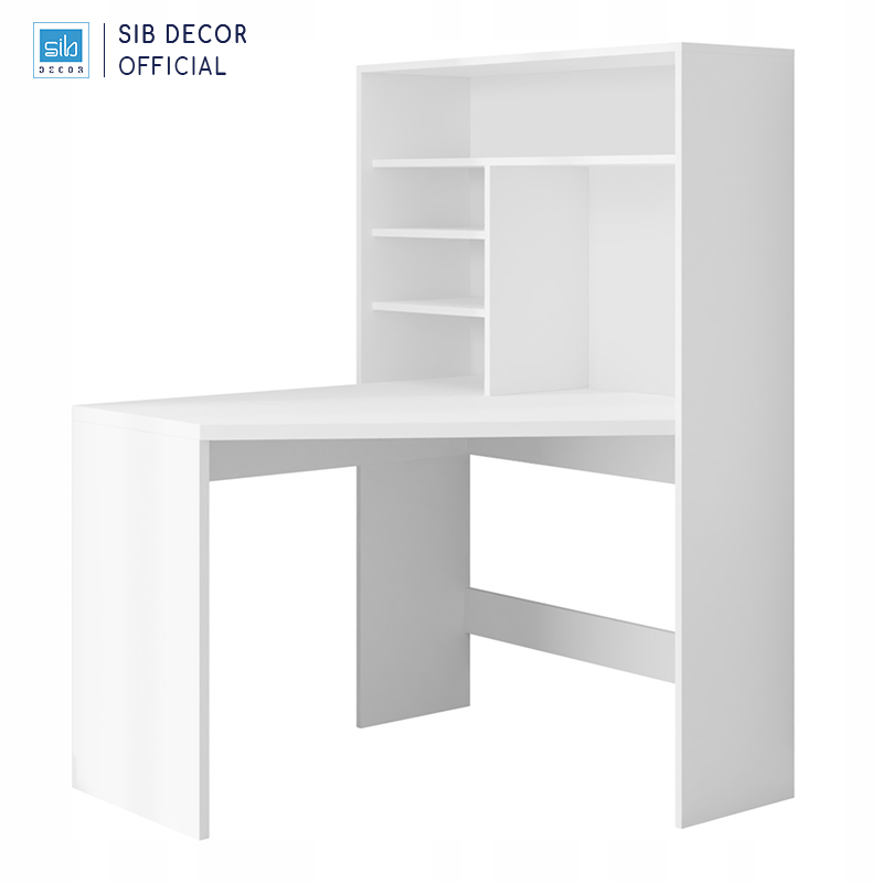 Bàn Gỗ Chữ L Cách Điệu Nhiều Ngăn Màu Trắng  Thương Hiệu SIB Decor BLV108