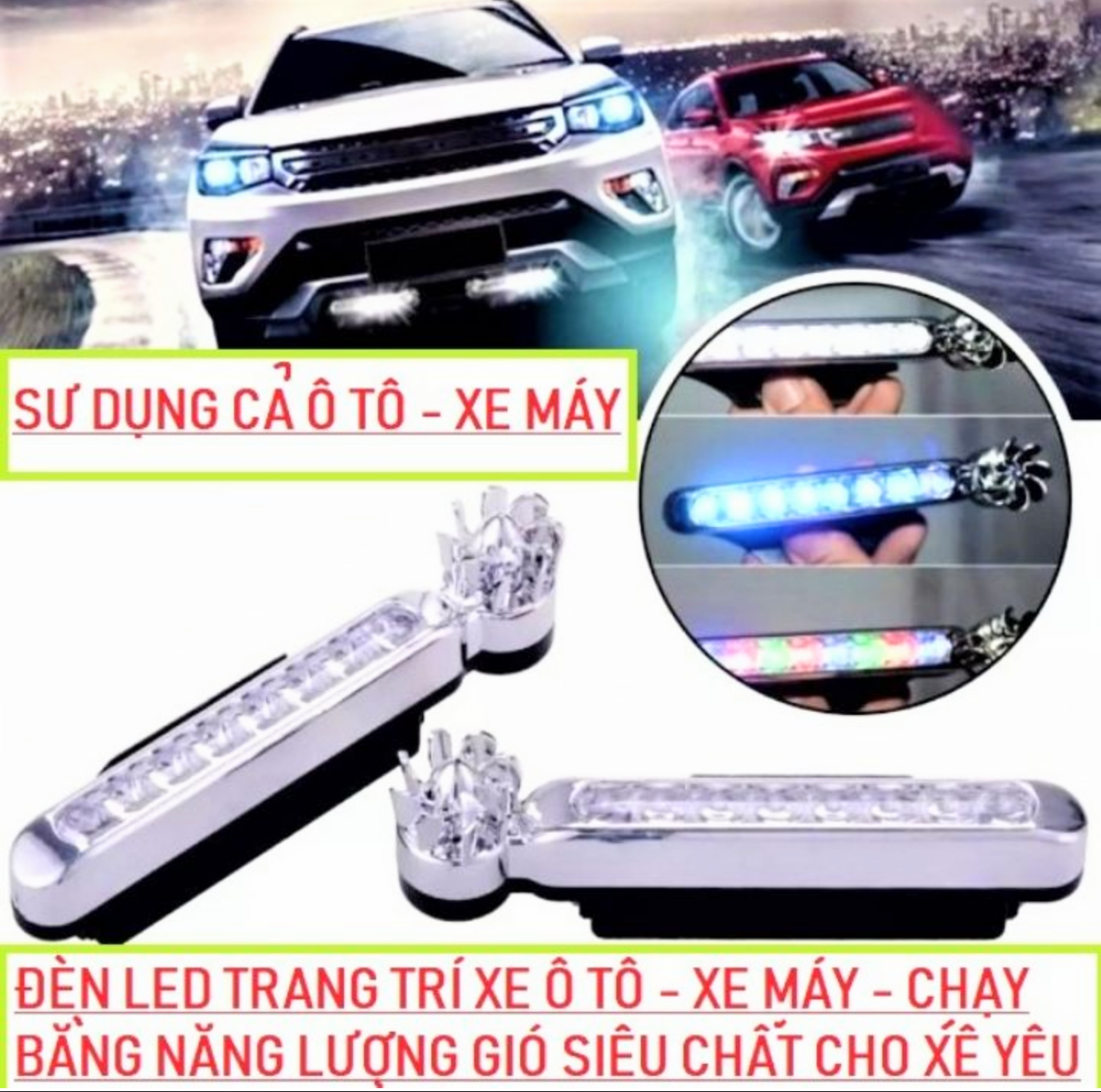 COMBO 2 ĐÈN XE MÁY VÀ ÔTÔ CHẠY BẰNG ĐIỆN NĂNG LƯỢNG GIÓ TRANG TRÍ XE SIÊU ĐẸP MẪU MỚI LOẠI TỐT