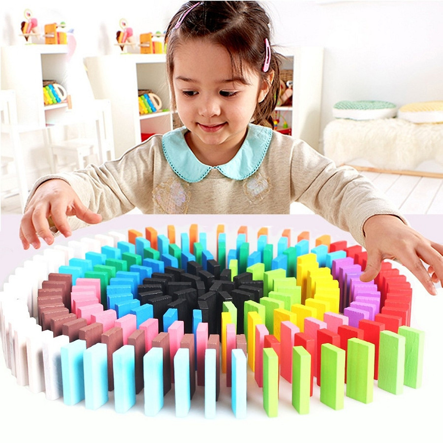 Bộ đồ chơi Domino bằng gỗ nhiều màu 100 quân tặng thêm 20 quân - đồ chơi giáo dục