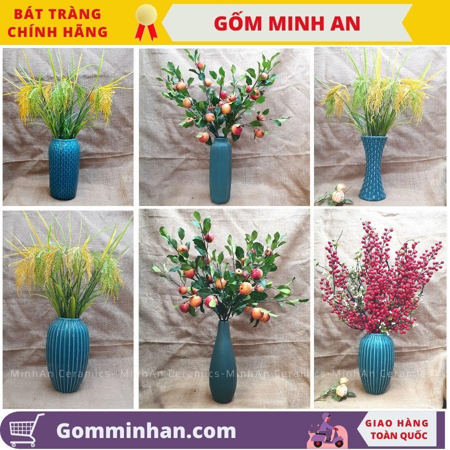 Bình Hoa Lọ Hoa Màu Xanh Dáng Cao Gốm Sứ Bát Tràng- Gốm Minh An