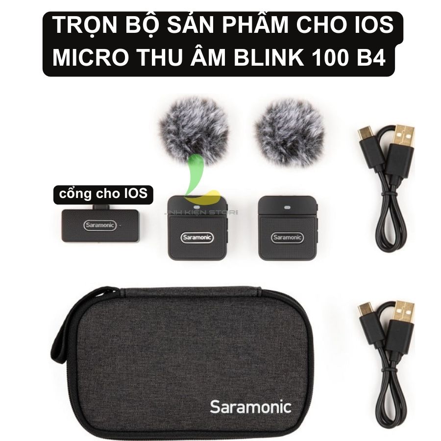 Micro thu âm Saramonic Blink 100 B4 - Micro ghi âm hỗ trợ thiết bị IOS dành cho 2 người, truyền dẫn không dây 2.4GHz - Hàng nhập khẩu