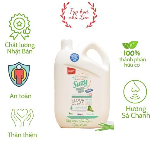 Nước lau sàn SUZY Nhật Bản 4L diệt khuẩn, chống trơn trượt - thành phần HỮU CƠ hương sả chanh