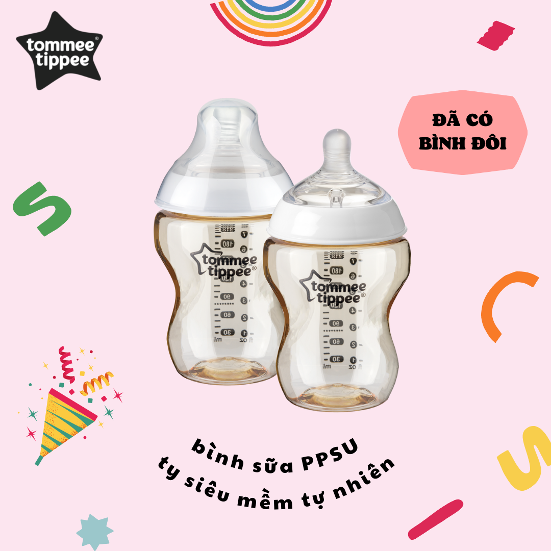 COMBO bình sữa PPSU ty siêu mềm tự nhiên Tommee Tippee Closer to Nature 260ml &amp; Núm ty silicon thay thế 6M+