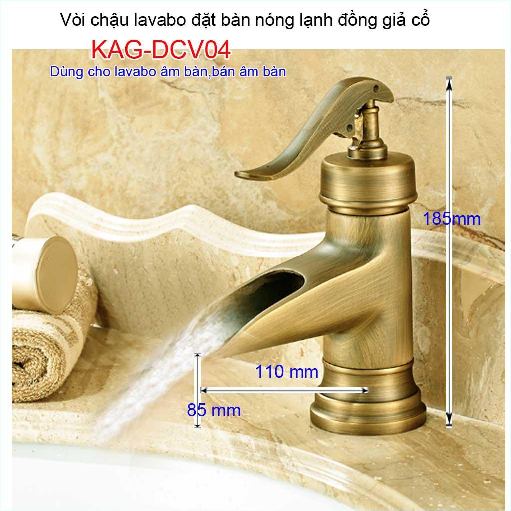 Vòi lavabo đồng cao 18cm, vòi đồng giả cổ, vòi cho chậu rửa mặt KAG-DCV04