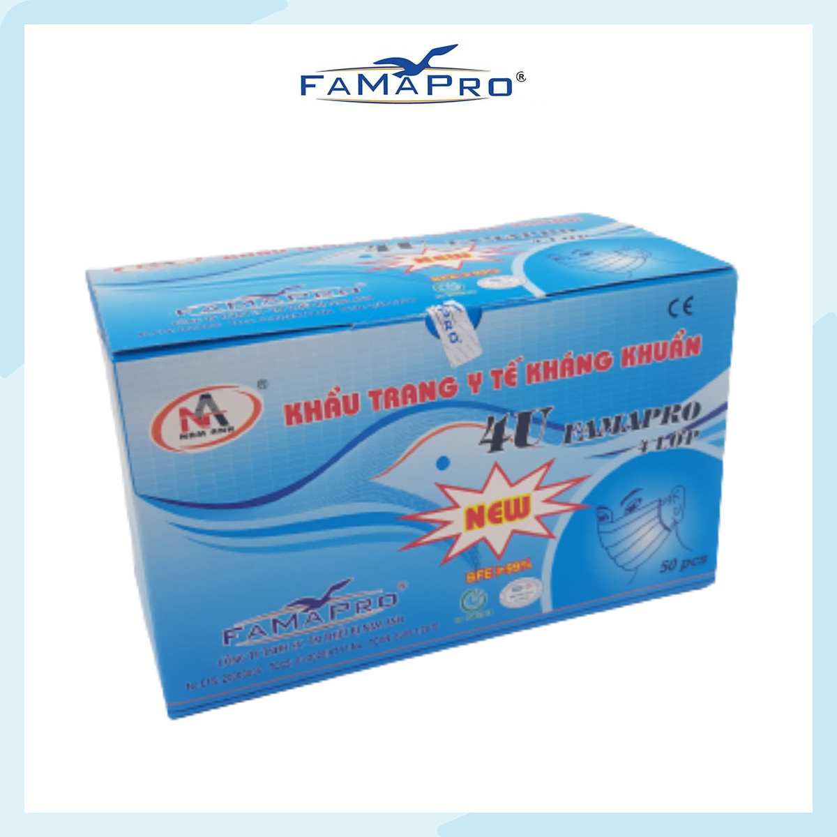 [HỘP - FAMAPRO 4U] - Khẩu trang y tế 4 lớp kháng khuẩn Famapro 4U (50 cái/ hộp ) - 1 HỘP