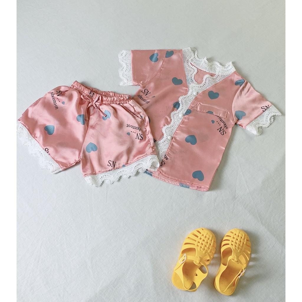 Bộ Ngủ Pijama Lụa Satin Tay Ngắn Siêu Xinh Cho Bé Gái