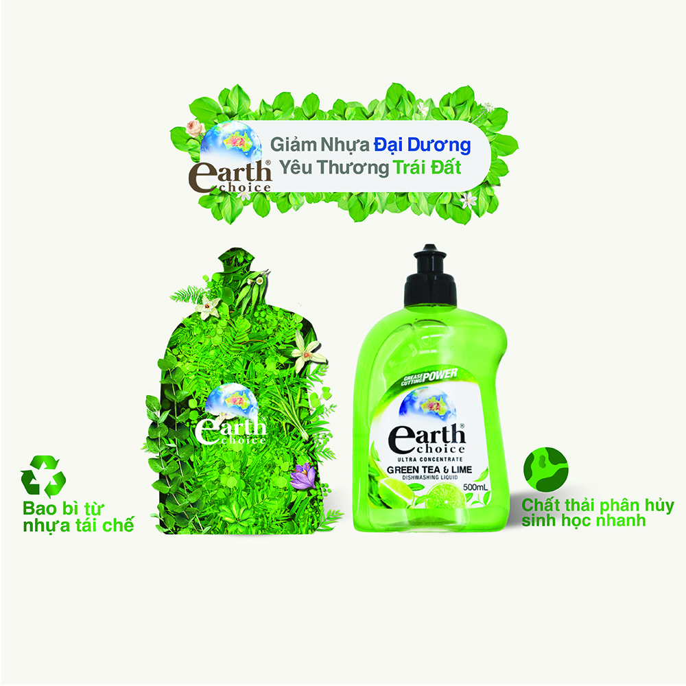 Nước rửa chén đậm đặc Earth Choice hương chanh trà xanh 500ml