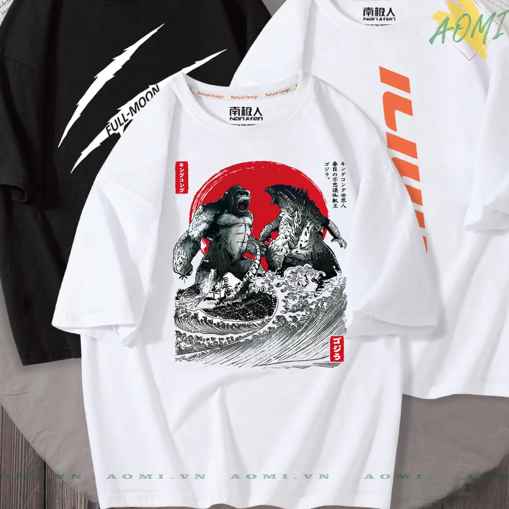 ÁO THUN KIỂU UNISEX AOMI GODZILA KING KONG NHẬT BẢN TAY NGẮN TAY LỠ NAM NỮ GIA ĐÌNH CẶP ĐÔI CHẤT LƯỢNG CAO