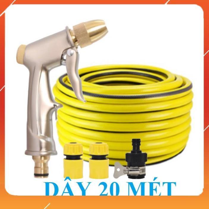 Bộ dây vòi xịt bơm nước tưới rửa , tăng áp 3 lần, loại 20m 206701-1 đầu đồng, cút, nối đen
