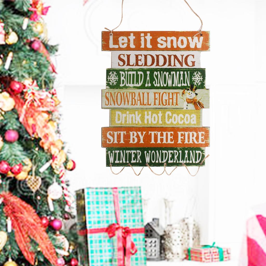 Door Hanging Sign Merry Christmas Wooden Plaque Board Wall Hanging Decor-A