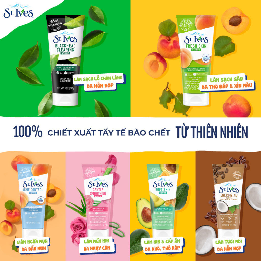 Bộ 2 Sữa rửa mặt tẩy tế bào da chết tươi mát St.Ives Chiết Xuất Trái Mơ 340g