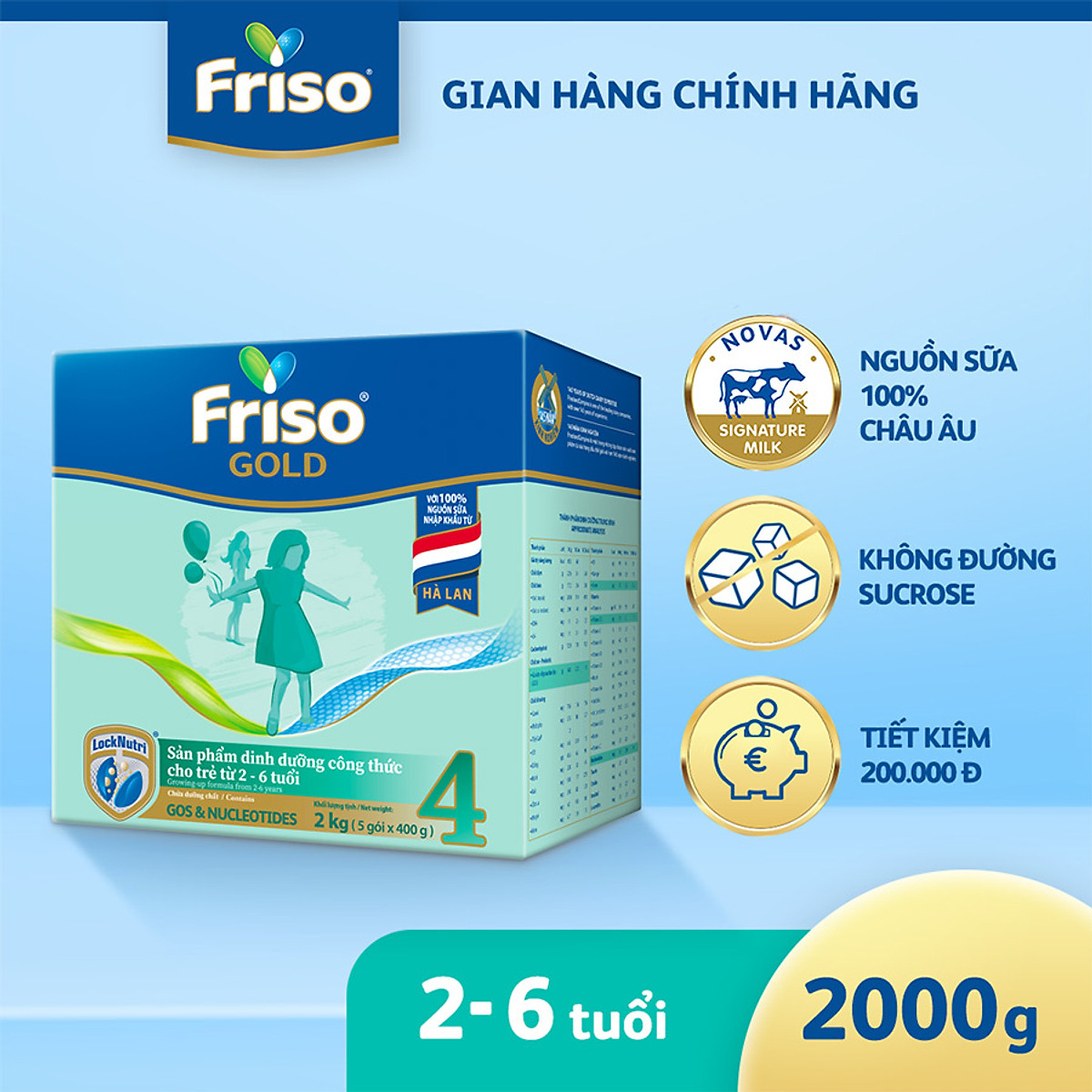 Hộp giấy 2 Kg Friso Gold 4 (2-6 tuổi) - Tặng 1 bình giữ nhiệt Friso nông trại