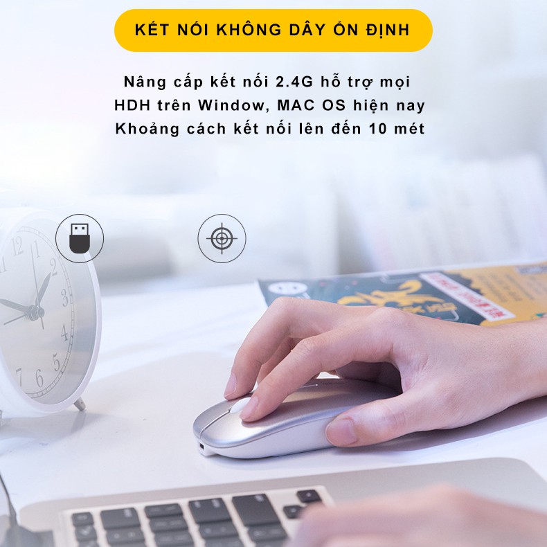 Chuột Không Dây Bluetooth SEASY A2 Sạc Pin, Chống Ồn, Chế Độ Kép Wireless Usb 2.4Ghz, Hiệu Ứng Đèn Led RGB- Hàng Chính Hãng