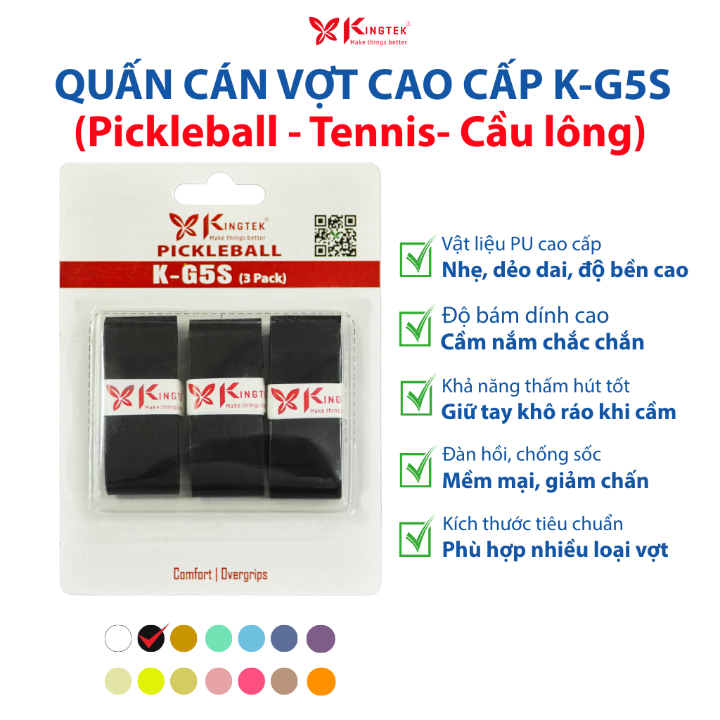 Quấn Cán Vợt KINGTEK K-G5S | Overgrip Cao Cấp Cho Pickleball  / Cầu Lông / Tennis | Êm Tay – Chống Trượt – Hút Mồ Hôi -