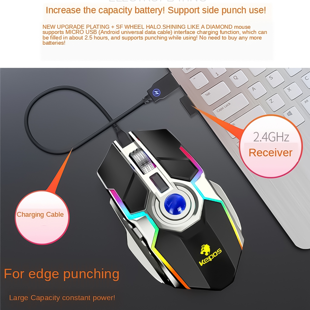 VINETTEAM Chuột Quang Không Dây Gaming Kepos G80 Led RGB 7 Màu Pin Sạc Dùng Siêu Trâu Chỉnh Được DPI - Hàng Chính Hãng