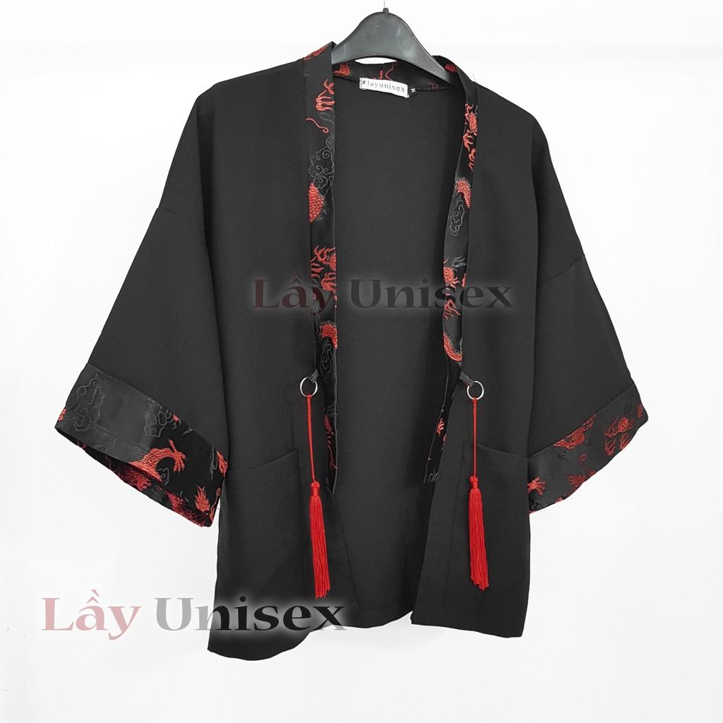 Áo Kimono Haori nam nữ Nhật Bản phối Gấm Rồng Đỏ