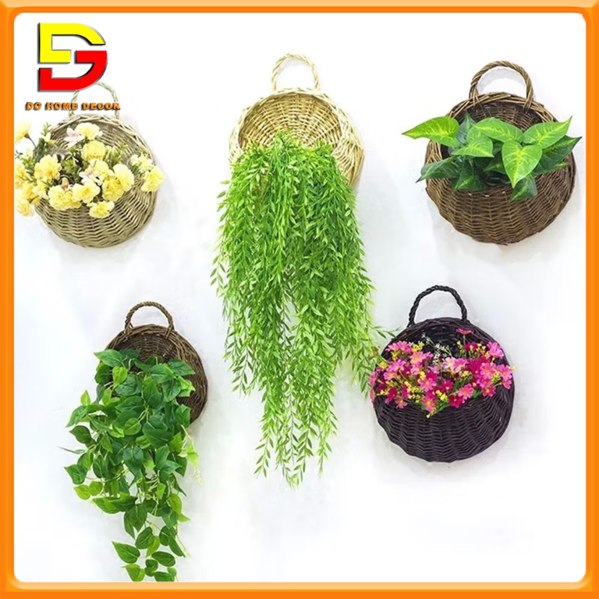 Giỏ Mây Đan Cắm Hoa Treo Tường Tuyệt Đẹp Giỏ Hoa Trang Trí Nhà Cửa Kích Thước 20x22x17cm