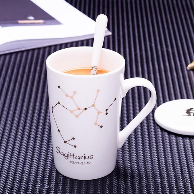 Ly Cốc Sứ Có Nắp TRẮNG in Hình 12 Cung Hoàng Đạo Cực Đẹp