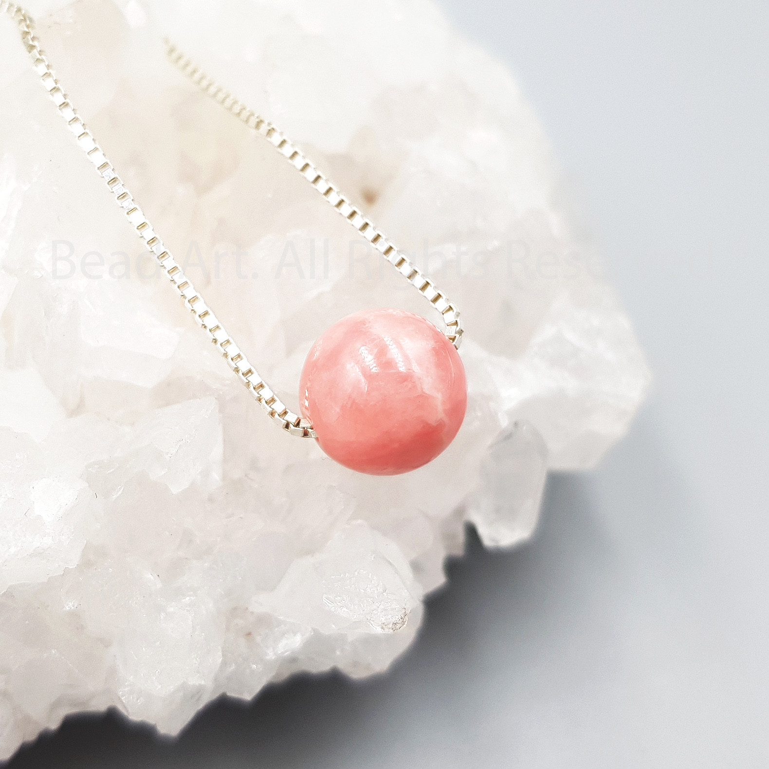 Dây Chuyền Đá Đào Hoa Tự Nhiên Màu Hồng Bạc 925, Rhodochrosite Loại AA Vân Trắng, Vòng Cổ, Phong Thuỷ, Chuỗi Hạt, Mệnh Hoả, Thổ - Bead Art