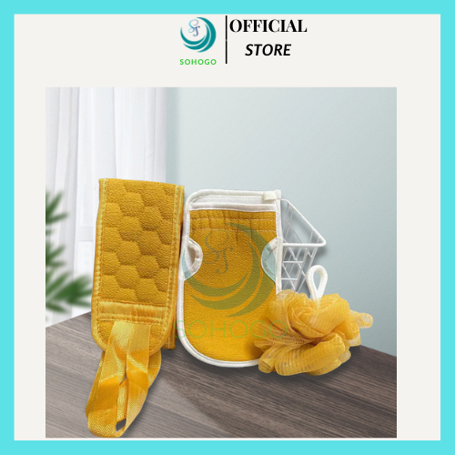Bộ Dụng Cụ Tắm Tẩy Tế Bào Chết 3 Món – Sạch Sâu, Da Mịn Màng Set tắm tẩy da chết 3 món tiện lợi Combo găng tay – dây cọ lưng – bông tắm tạo bọt