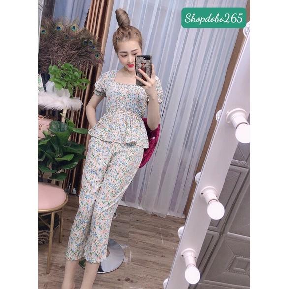 Đồ bộ nữ,đồ ngủ mặc nhà vải lụa họa tiết hoa nhí siêu xinh.