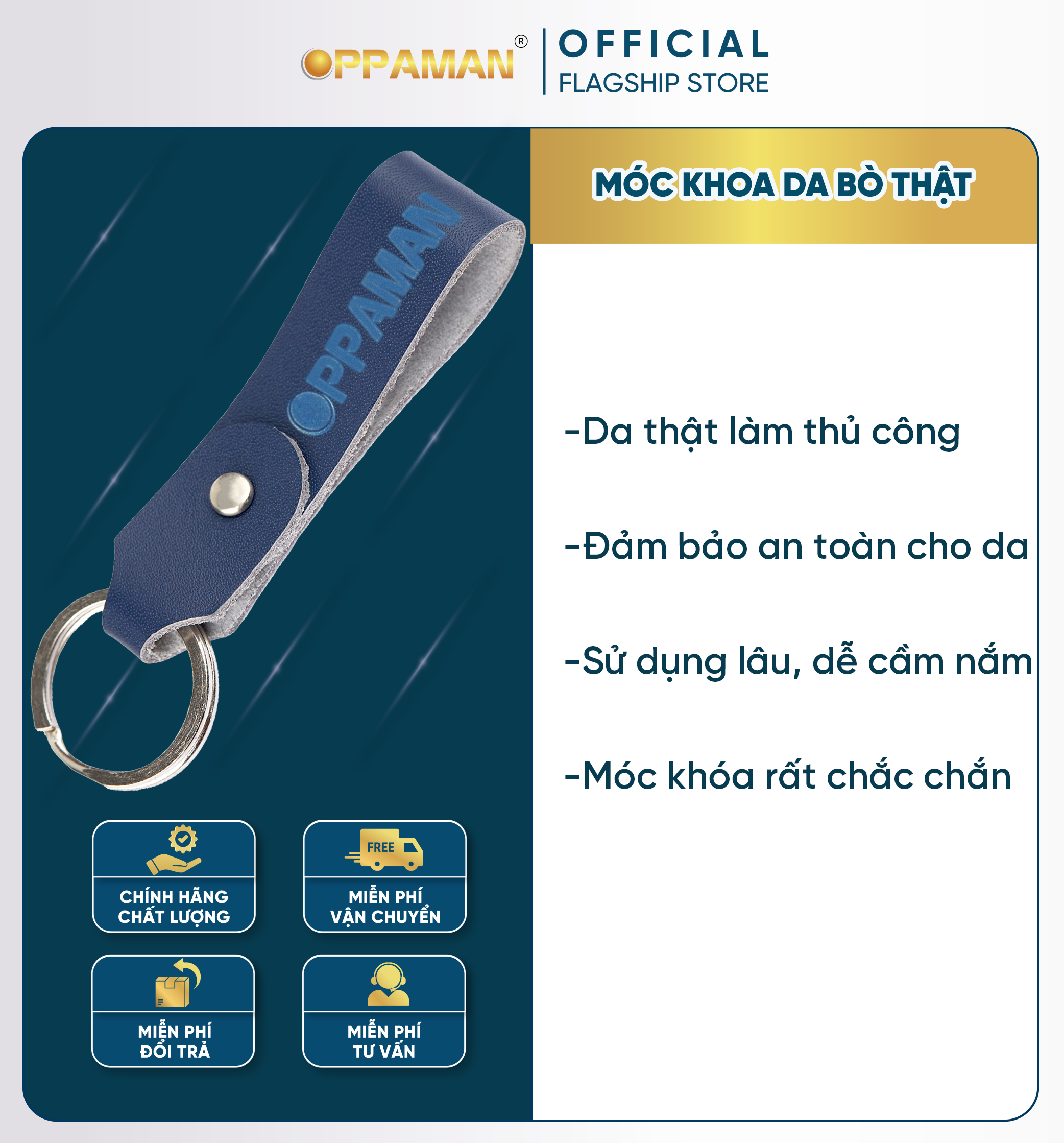 [GIFT] Móc khóa da bò Oppaman bền không rỉ sét hàng cao cấp OMK1