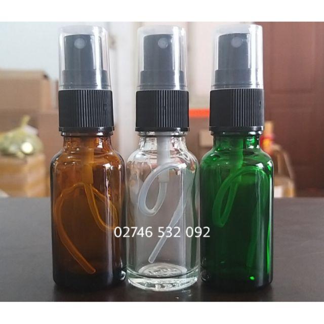 Chai Tinh Dầu 20ml Xịt Phun Sương Trắng Thân Nhiều Màu