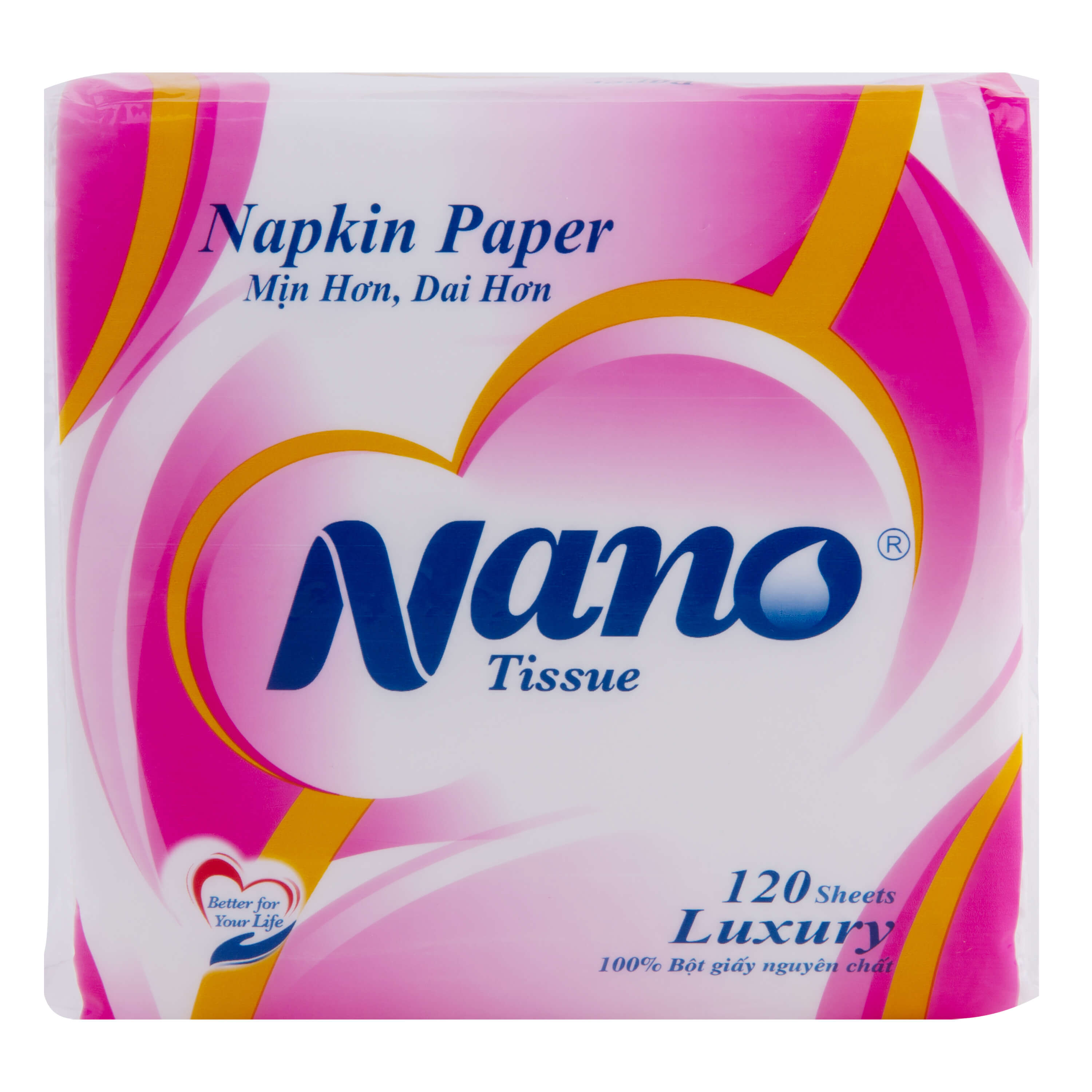 Khăn giấy rút lụa Nano Napkin 120 tờ, Giấy ăn khô vuông siêu dai cao cấp mềm dai an toàn - Nano Tissue
