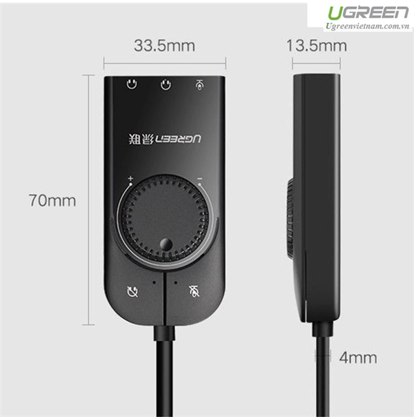 Cáp USB Sound 3.5mm Loa &amp; Mic Có Volume control UGREEN 40964 - Hàng chính hãng