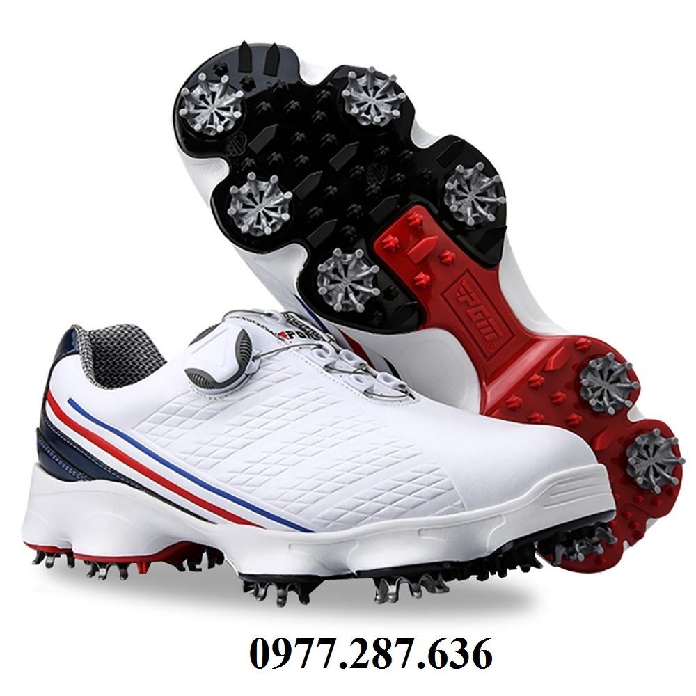 Giày golf nam PGM núm vặn thể thao êm chân màu trắng đế đinh chống trơn trượt GG001