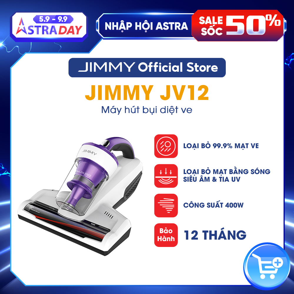 Máy Hút Bụi Giường Nệm JIMMY JV12 Công Suất 400W Lực Hút 10kPa Cốc Đựng Bụi Trong Suốt Quan Sát Dễ Dàng Nhỏ Gọn Hút Sạch Tóc Và Lông Thú Cưng Dễ Dàng - Hàng Chính Hãng - Bảo Hành 12 Tháng