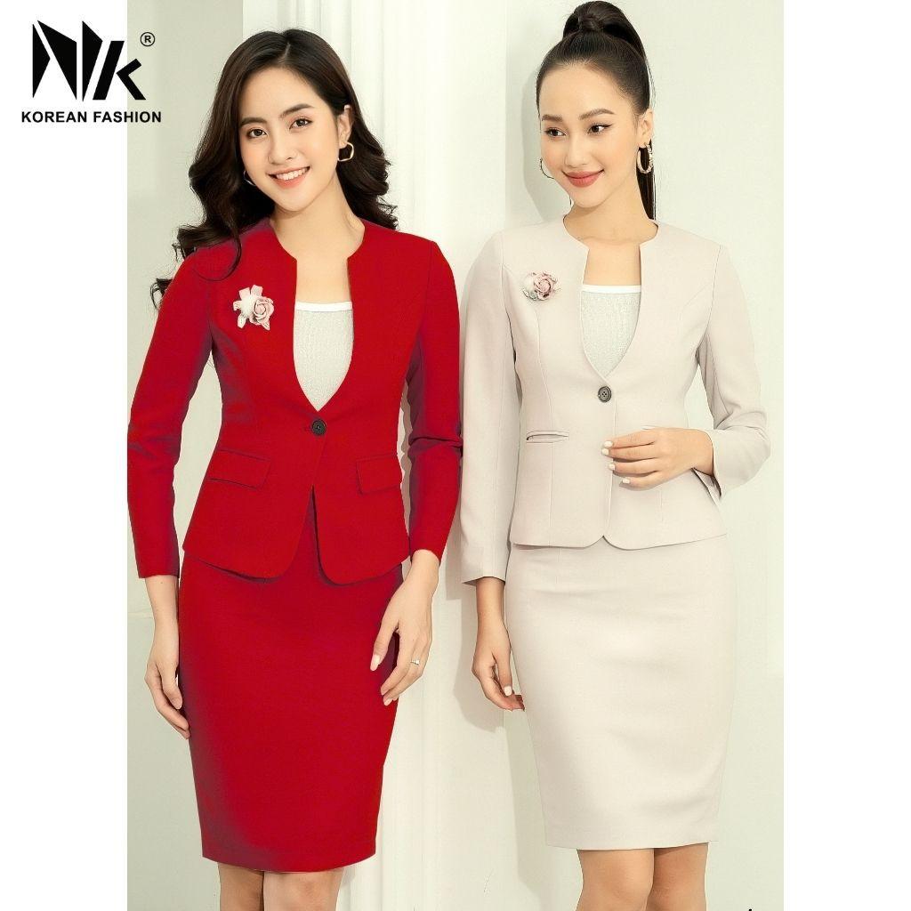 Bộ Vest Nữ Công Sở NK FASHION Chân Váy Bút Chì Kèm Nắp Túi, Chất Liệu Nhập Hàn Cao Cấp, Hiện Đại NKBD2010007