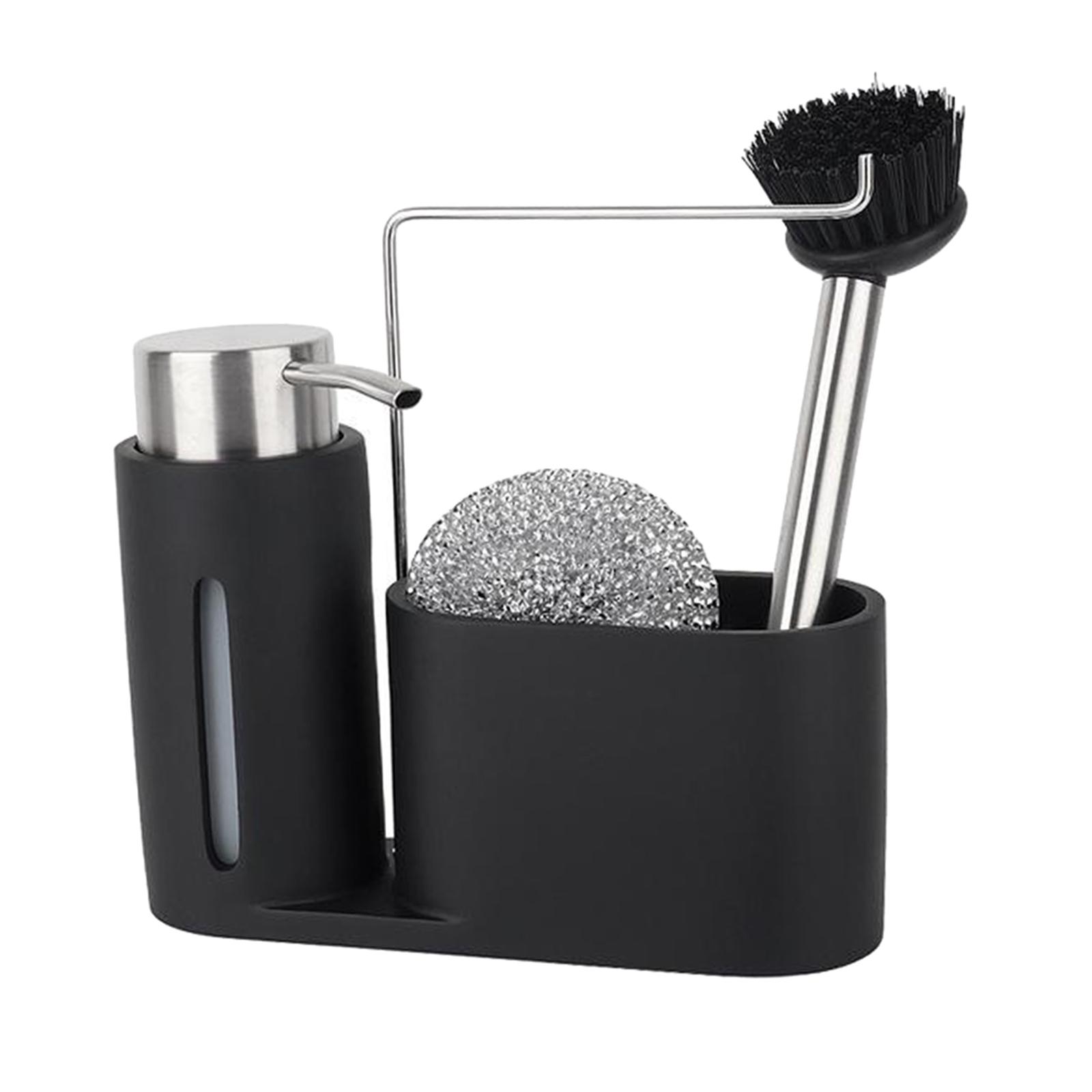 Kitchen Soap Dispenser Brush Rag Storage Holder Caddy for Sink Bathroom