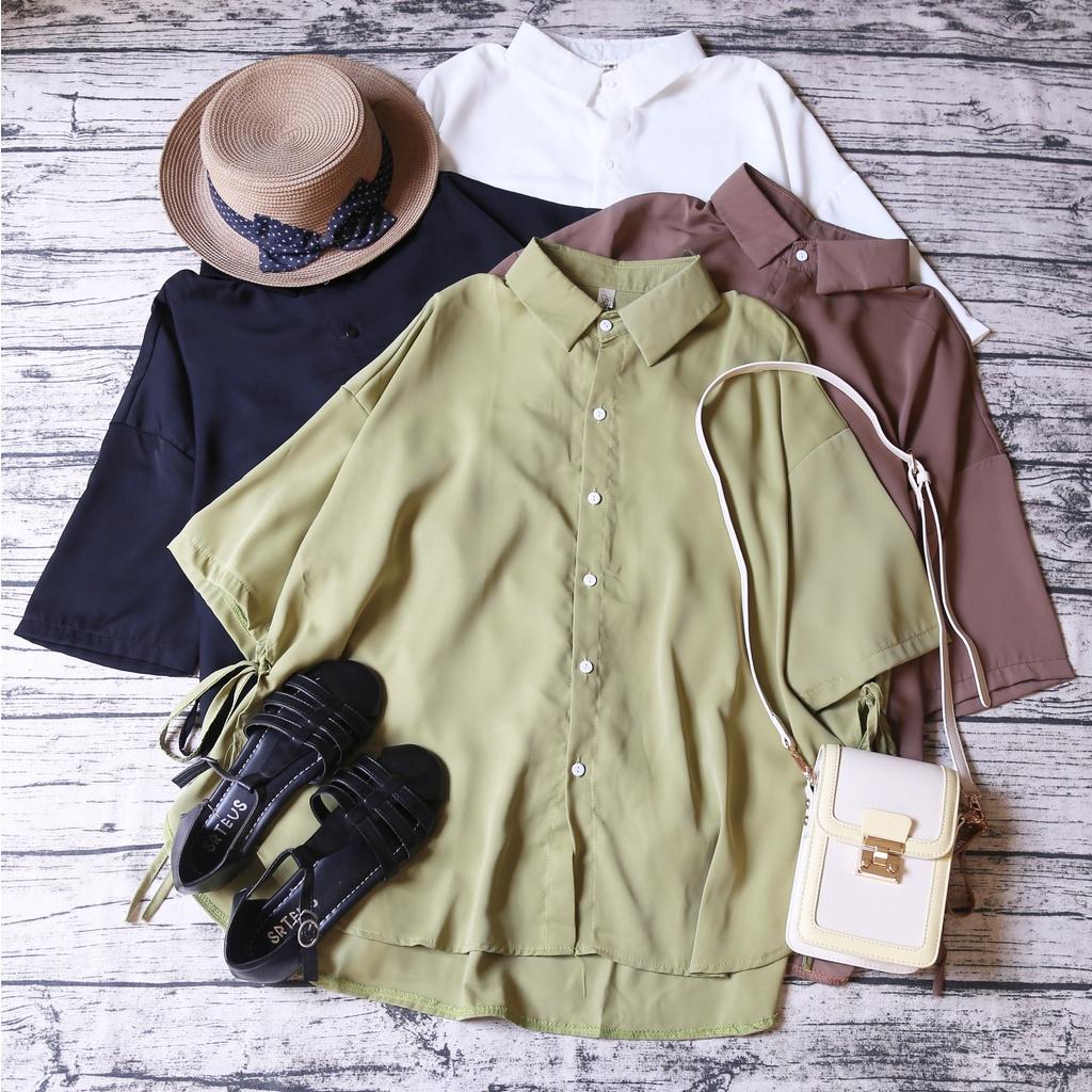ÁO SƠ MI OVERSIZE VẠT HIGHLOW THẮT DÂY HAI BÊN