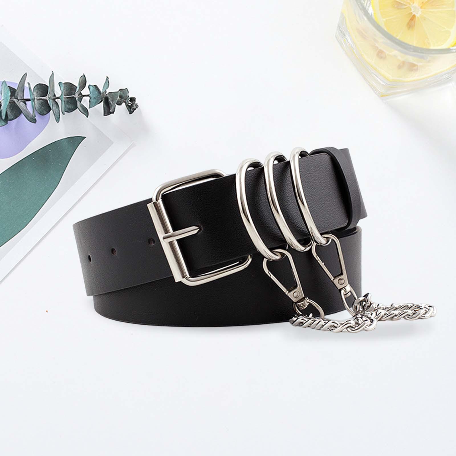 Punk Women Waist Belt PU Leather Belt with Chain for Lady Girls Corset Dress