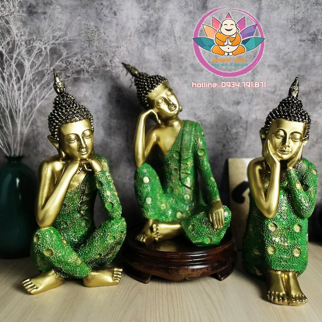 Bộ tam thế Phật An nhiên Màu xanh rêu vàng cổ, phong thủy, trang trí nhà cửa, thờ cúng