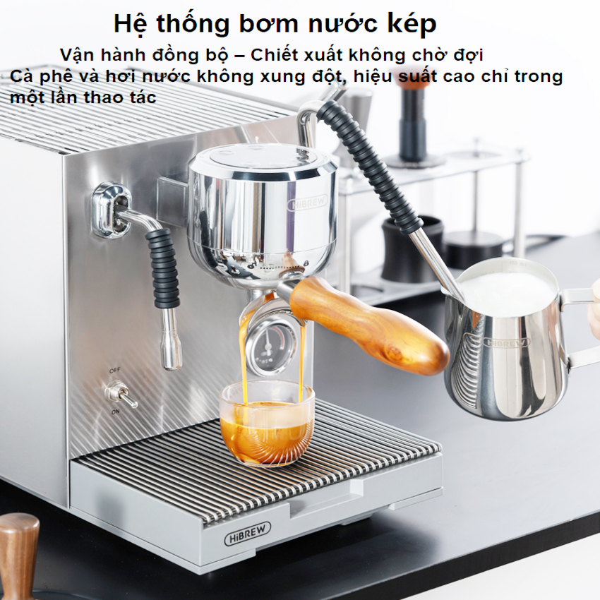 [ Hàng chính hãng] Máy pha cà phê Espresso, Cappuccino, Latte - Dòng chuyên nghiệp. Thương hiệu Mỹ cao cấp HiBREW - H21