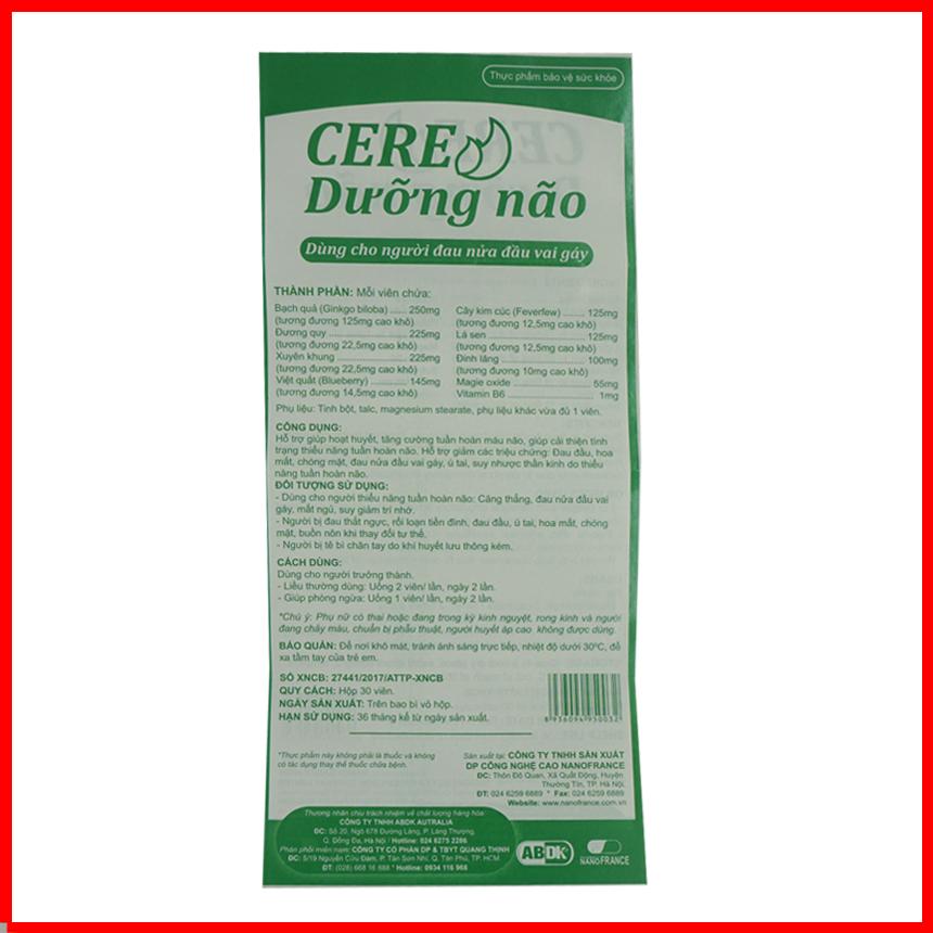 Thực phẩm bảo vệ sức khỏe CERE DƯỠNG NÃO-tăng cường lưu thông máu lên não-tặng kèm khăn lau cao cấp