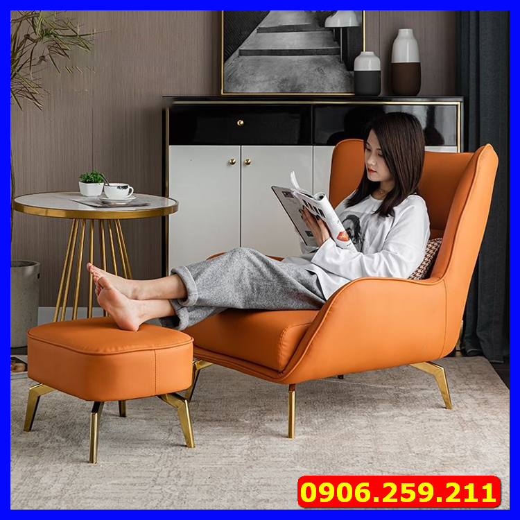 Ghế Sofa Da Pu cao cấp - Ghế Sofa thư giãn kèm đôn - Ghế Sofa phòng khách mang phong cách Bắc Âu