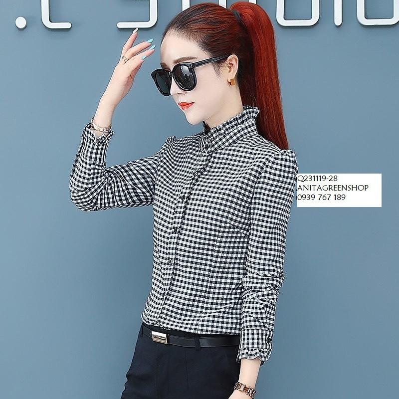 Q231119 ÁO SƠ MI CARO CỔ NHÚN BÈO