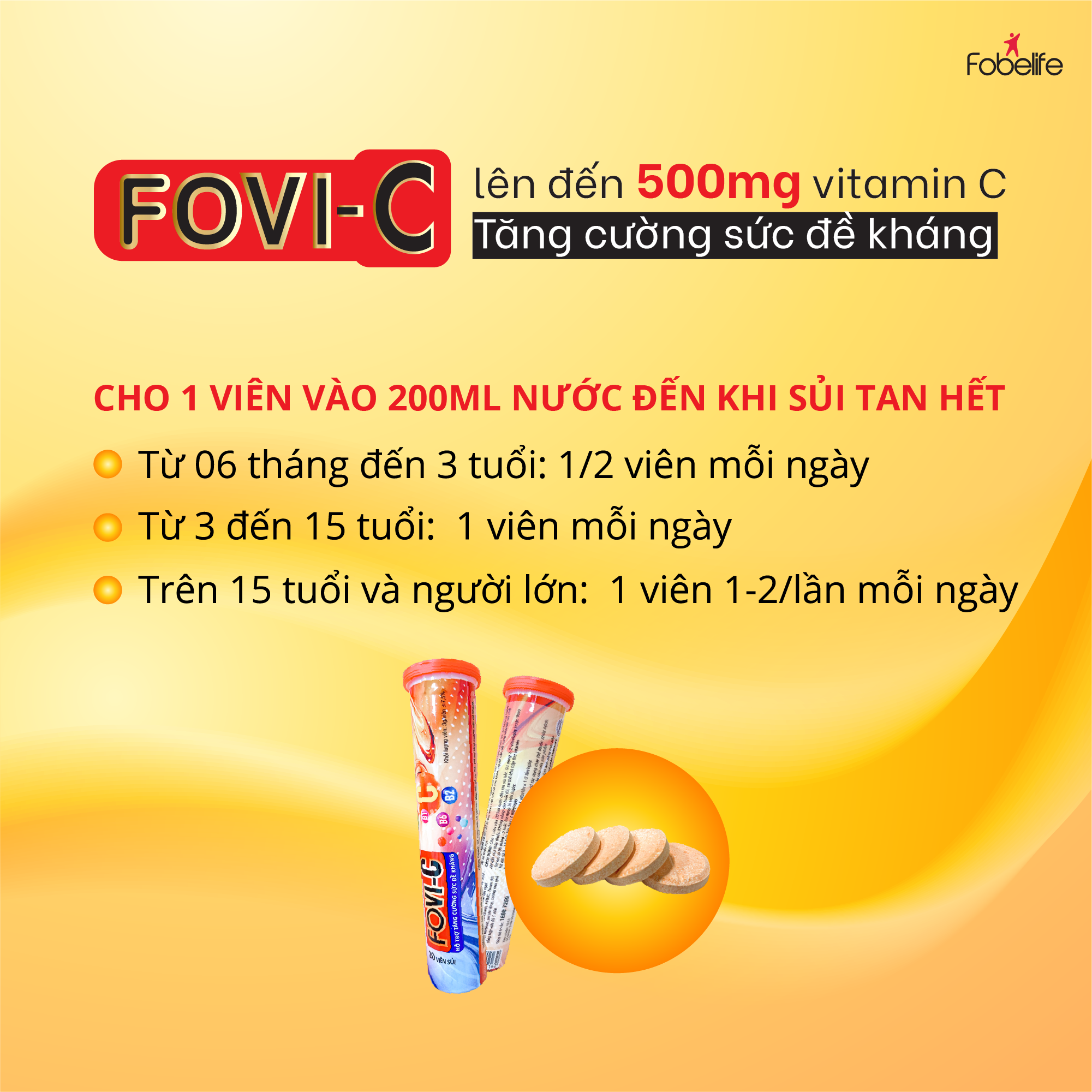 Combo 2 Tuýp Viên Sủi Fovi C Vitamin 500mg C Tăng Sức Đề Kháng ( Tuýp 20 viên )