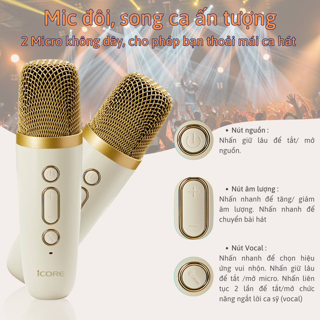 Bộ Loa Mic Karaoke Bluetooth iCore - Hàng chính hãng