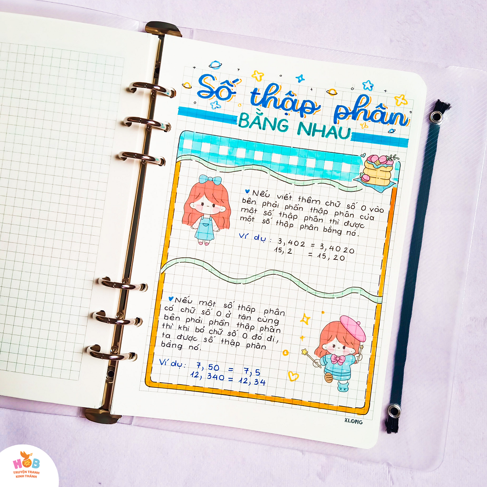 Sổ tay ghi chú HOB takenote toán 5, Khổ A5 đóng binder trang trí sẵn sticker
