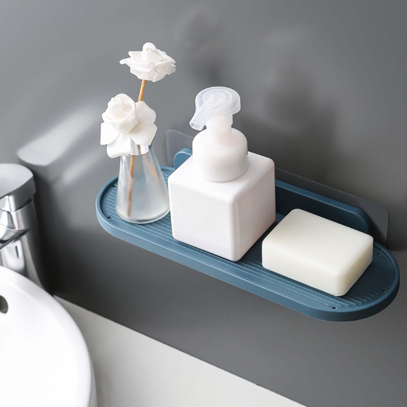 Wall Floating Shelf Adhesive Organizer Holder Rack for Toilet  Bathroom White