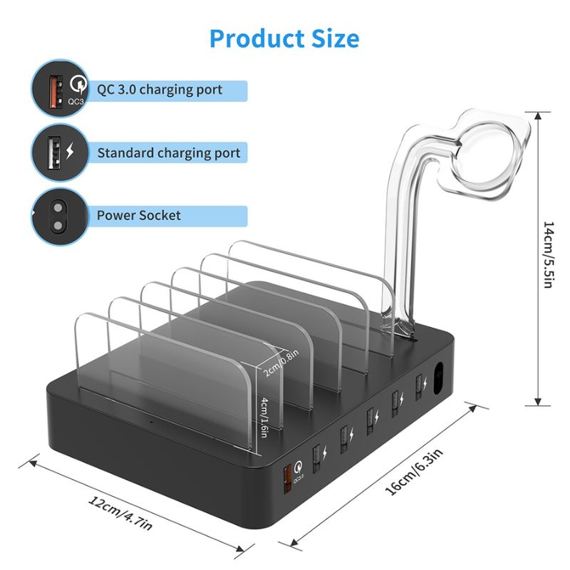 Dock sạc 6 cổng USB tích hợp giá đỡ công suất 68W Choetech Q3008 (Hàng chính hãng)