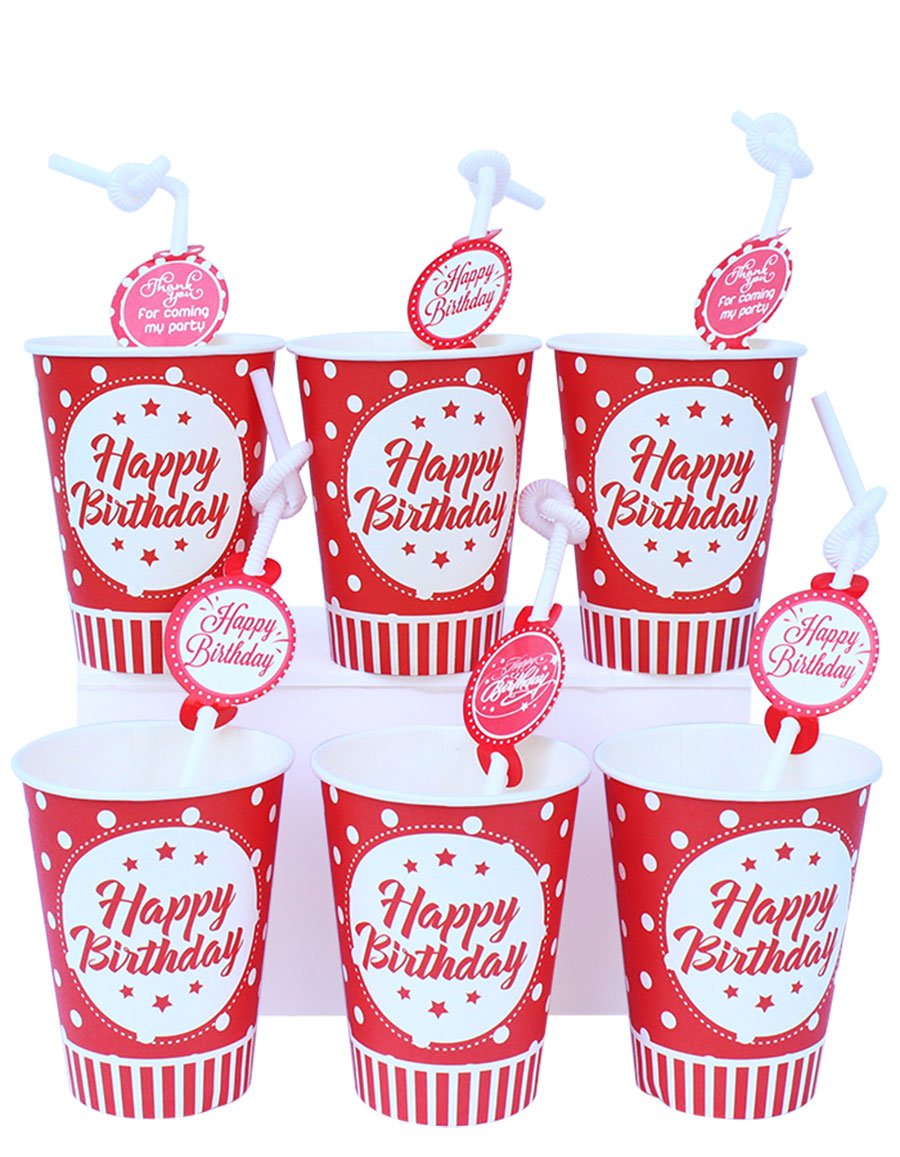 Set 6 ly giấy sinh nhật chấm bi