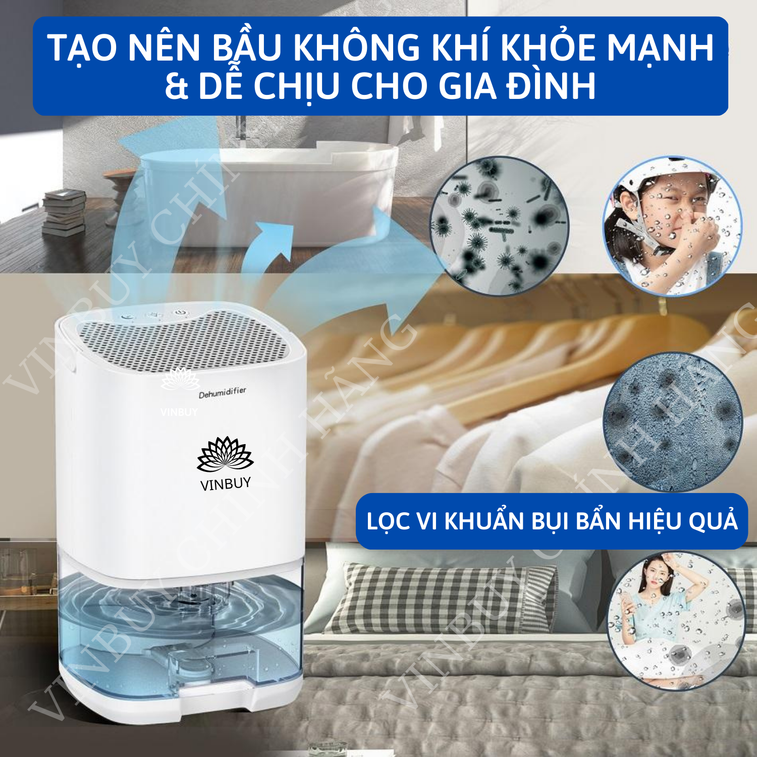 Máy hút ẩm không khí, hút ẩm gia đình gia dụng hàng chính hãng VinBuy, tiện lợi cho phòng ngủ, tủ quần áo, giảm ẩm mốc, lọc không khí loại bỏ chất ô nhiễm, tiếng ồn thấp