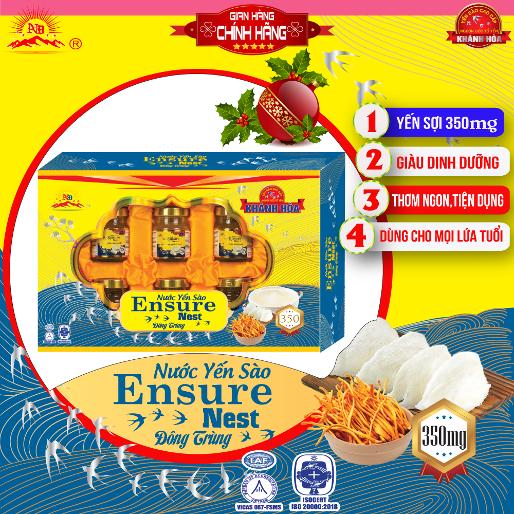 Yến Chưng Đông Trùng Hạ Thảo Ensure Nest 350mg Yến Nguồn Gốc Khánh Hoà 6 hủ/70ml