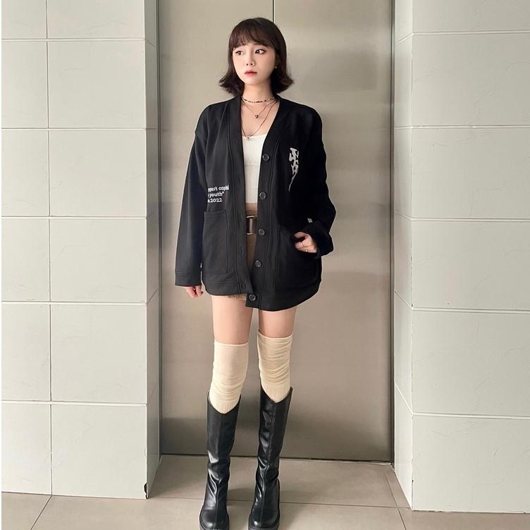 Áo Khoác Cardigan Thêu Logo Bò Sữa Yoloyouth Nỉ Chân Cua Local Brand